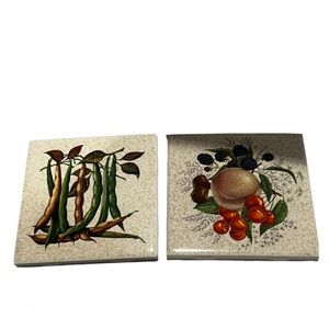 Vintage Tile with Fruit & Green and Brown Beans
